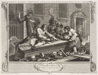 KG 15029
<br/>
The idle prentice at play in the church yard during divine service uit de prentenserie Industry and idleness
<br/>
<em>Hogarth, William (1697 - 1764)</em>